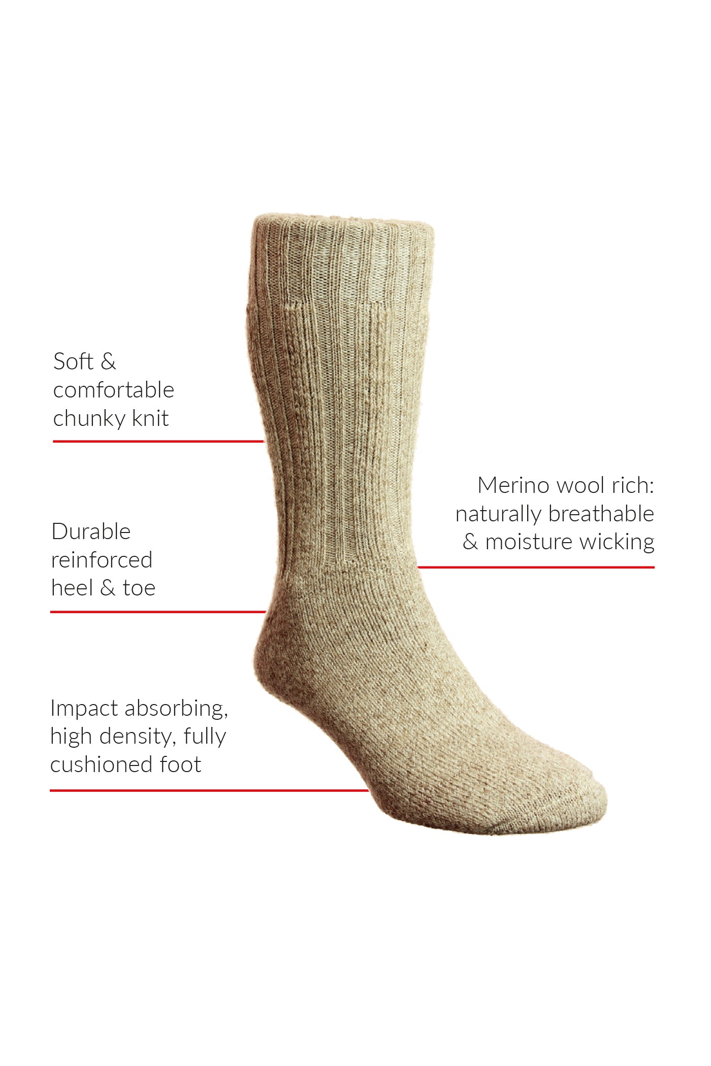 HJ Hall Chunky Knit Merino Wool Boot Socks – product information graphic