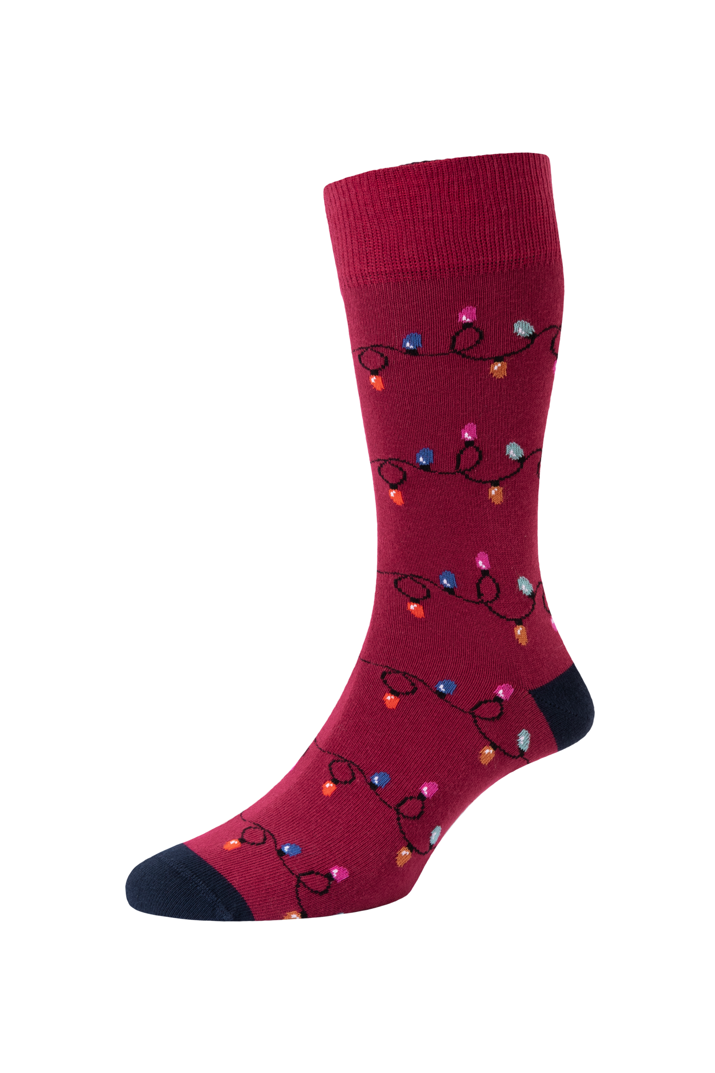 HJ Hall Men's Christmas Lights Motif Cotton Socks in Red