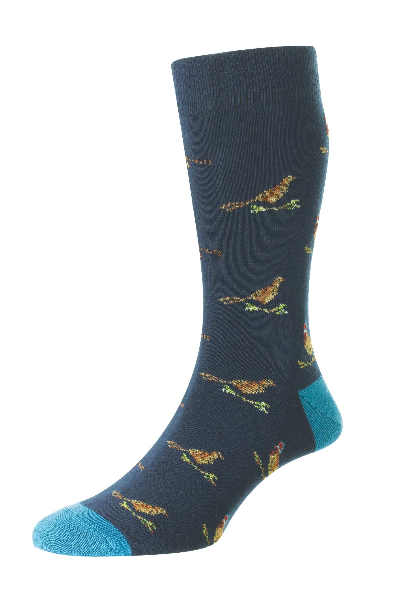 HJ Hall Men's Pheasant & Grouse Motif Cotton Socks in Navy/Blue