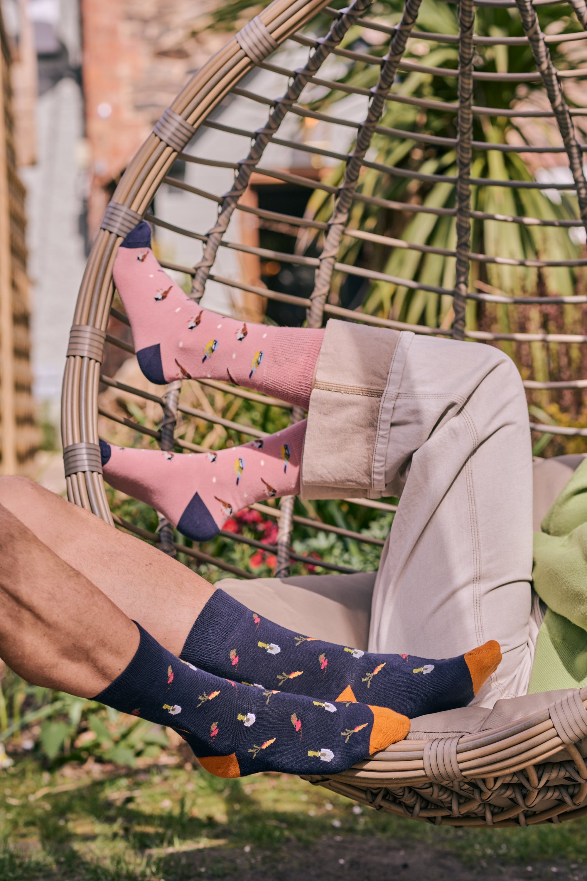 HJ Hall Women's Birds Motif Cotton Comfort Top Socks in Pink – lifestyle shot