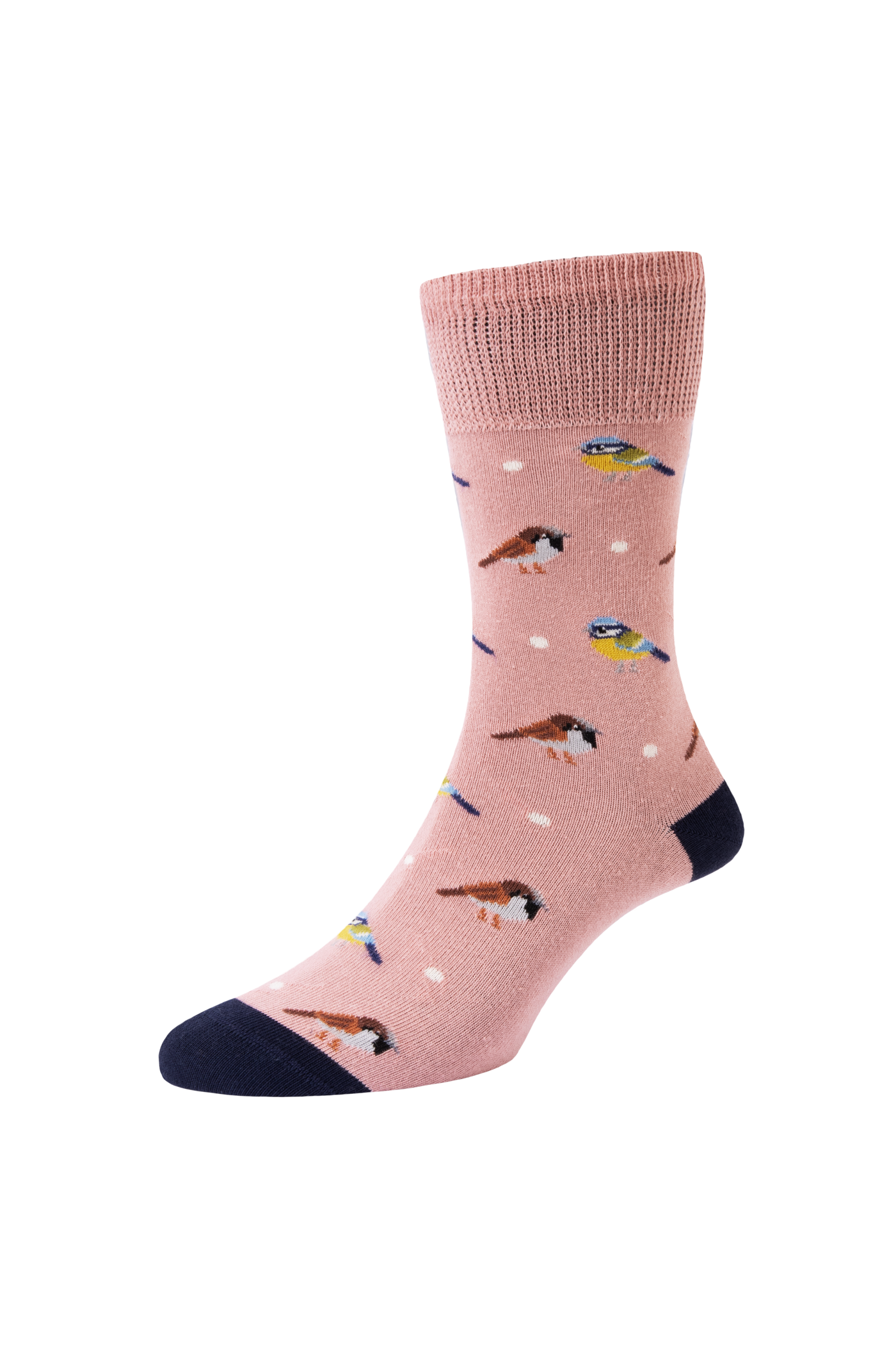 HJ Hall Women's Birds Motif Cotton Comfort Top Socks in Pink