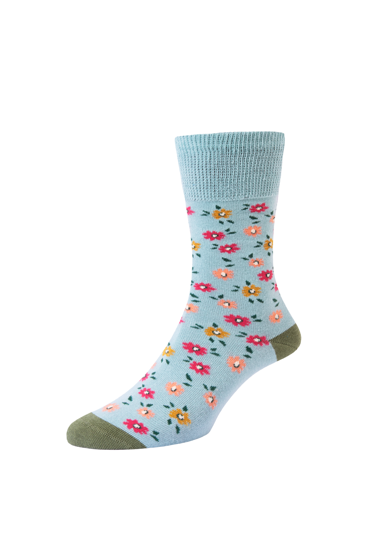 HJ Hall Women's Floral Cotton Comfort Top Socks in China Blue