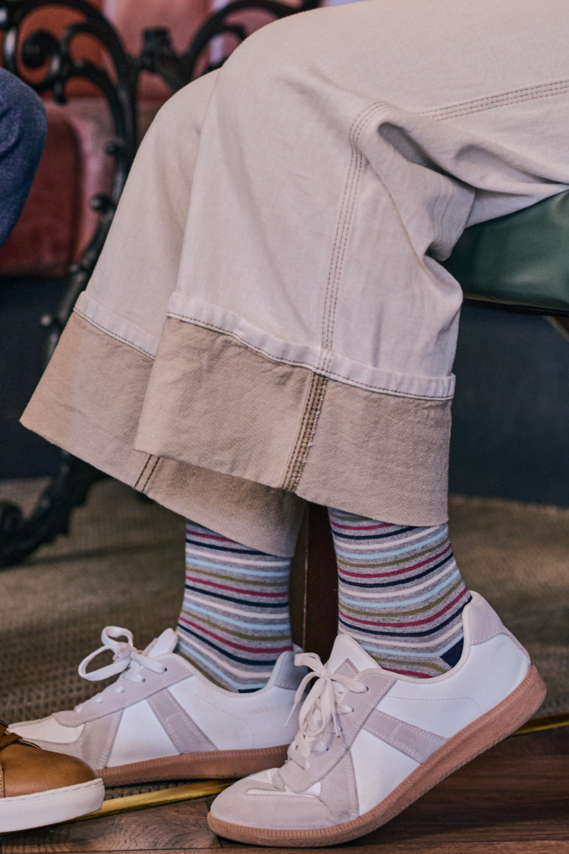 HJ Hall Women's Stripe Cotton Comfort Top Socks – lifestyle shot