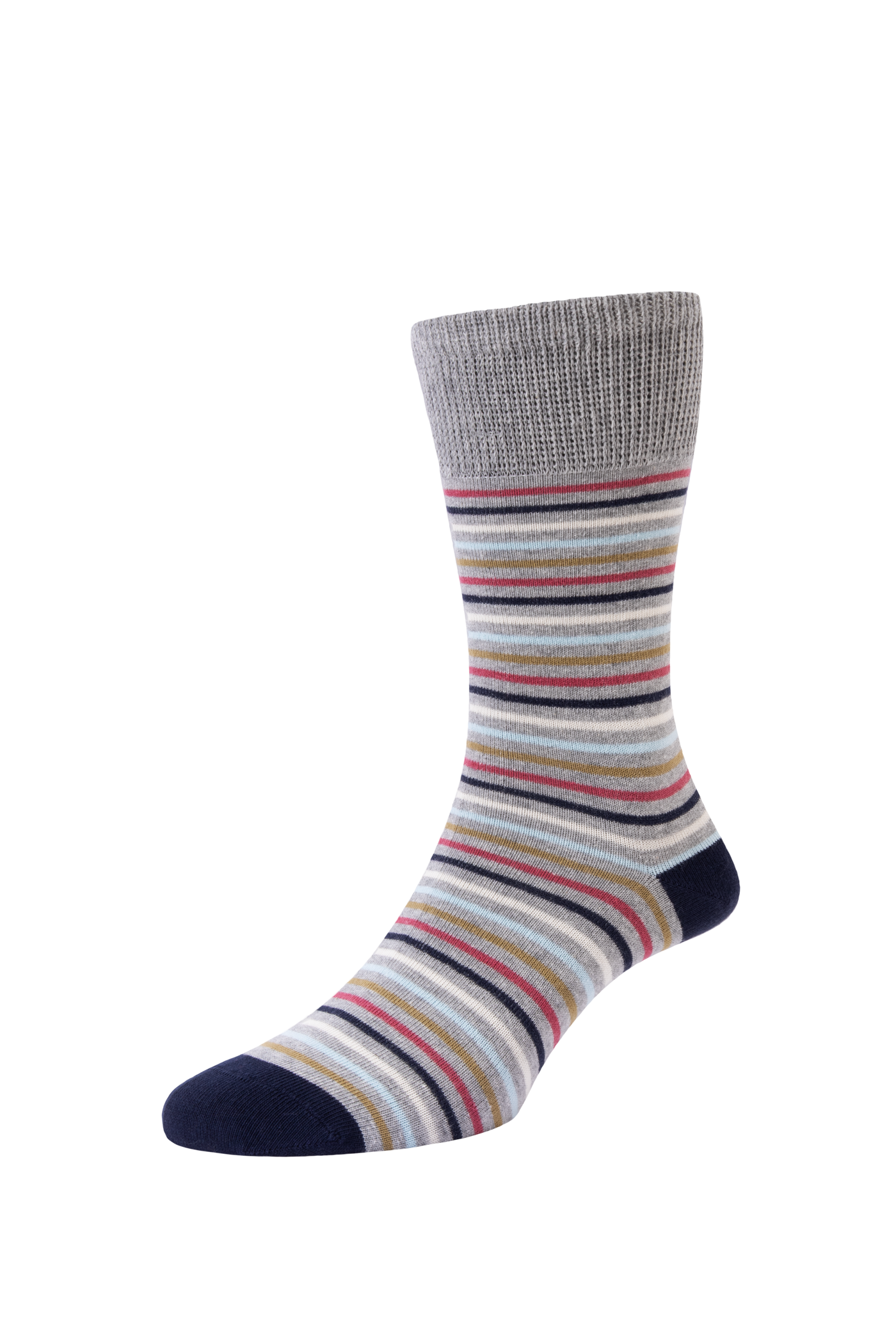 HJ Hall Women's Stripe Cotton Comfort Top Socks in Mid Grey