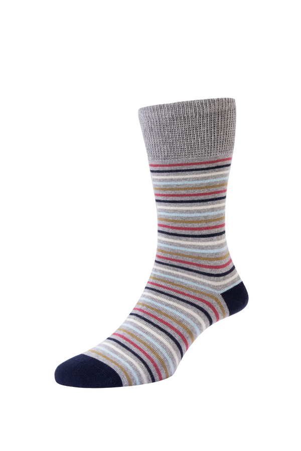 Women's Stripe Cotton Comfort Top Socks Mid Grey 4-7