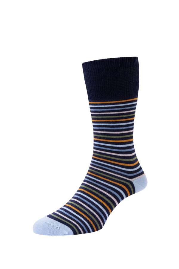 Women's Stripe Cotton Comfort Top Socks Navy 4-7