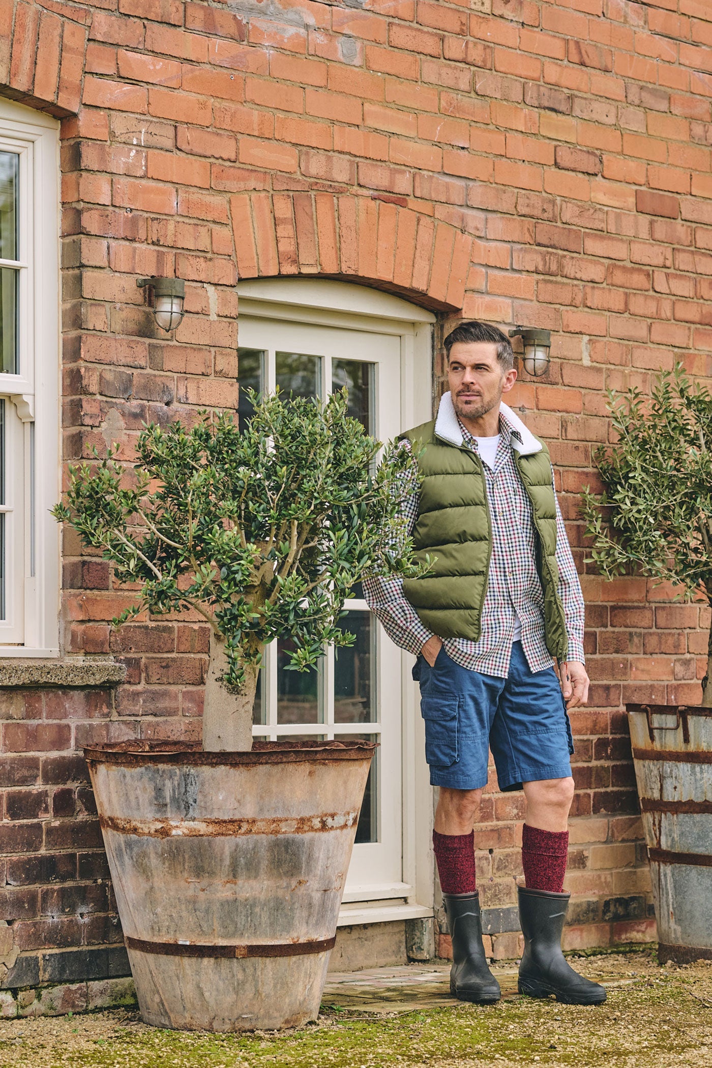 HJ Hall Men's Insulated Wool Wellington Boot Sock in Red – alternate view