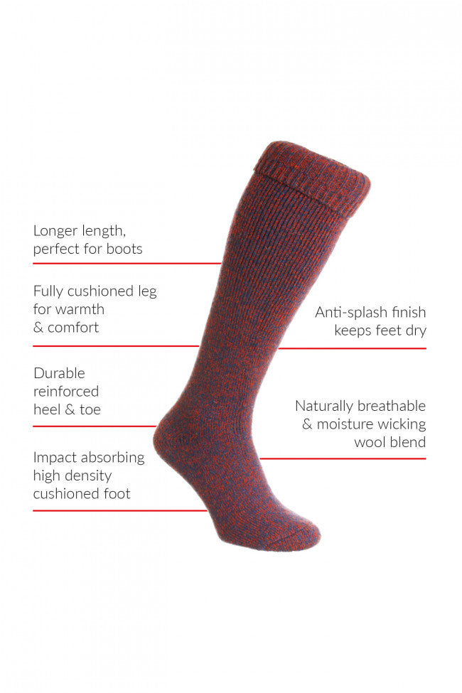 HJ Hall Women's Insulated Wool Wellington Boot Sock – product information graphic