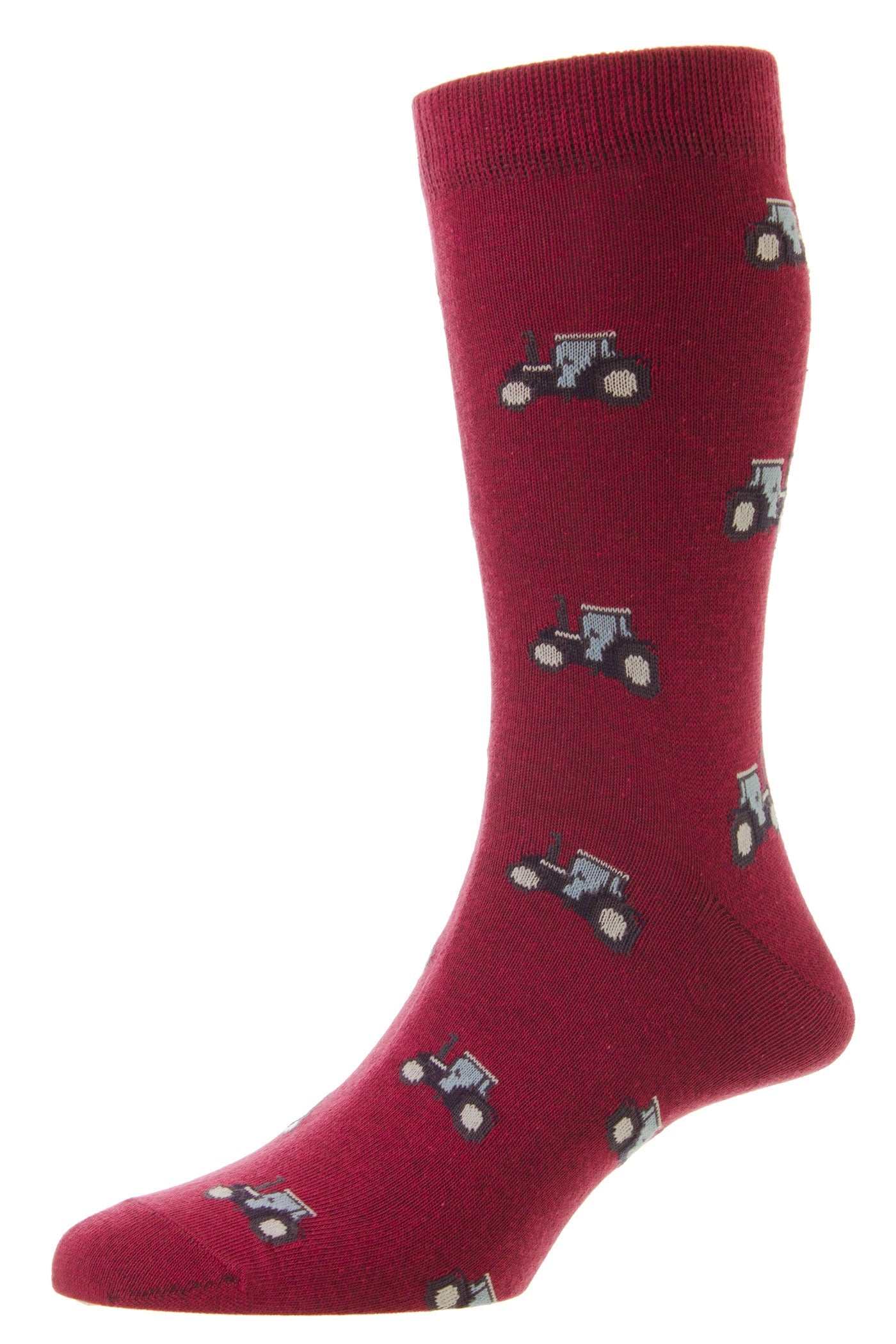 HJ Hall Men's Tractor Motif Cotton Socks in Claret