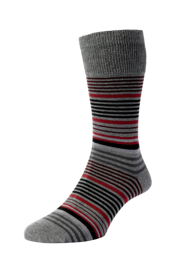 Men's Graduated Stripe Organic Cotton Comfort Top Socks Light Grey 6-11
