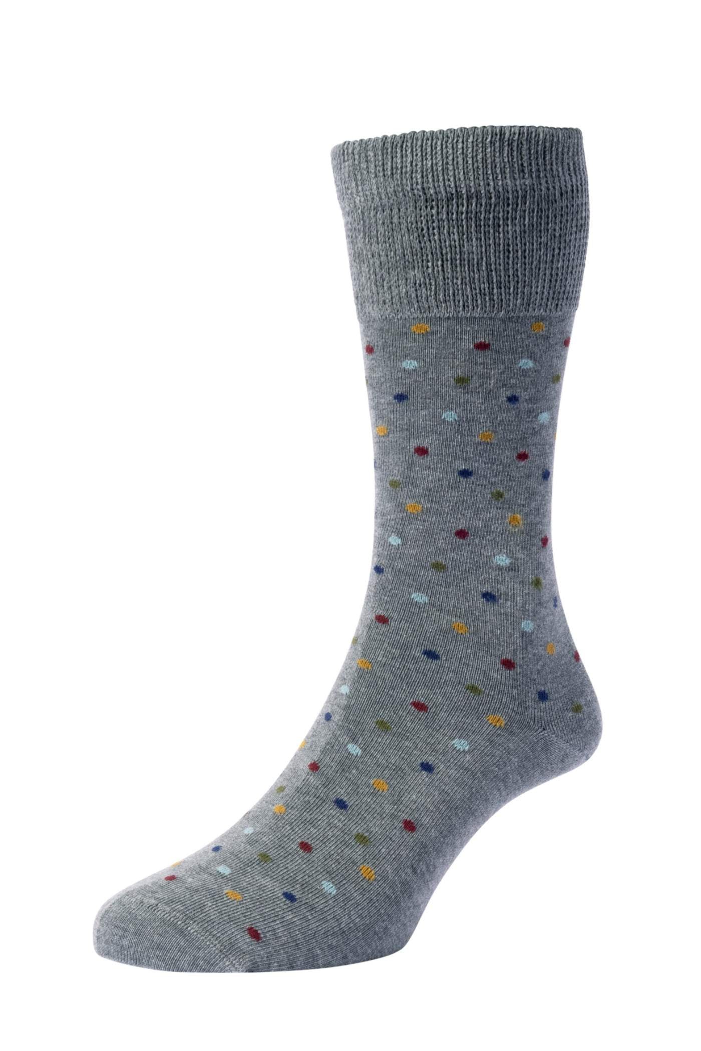 HJ Hall Men's Mini-Spots Organic Cotton Comfort Top Socks in Light Grey