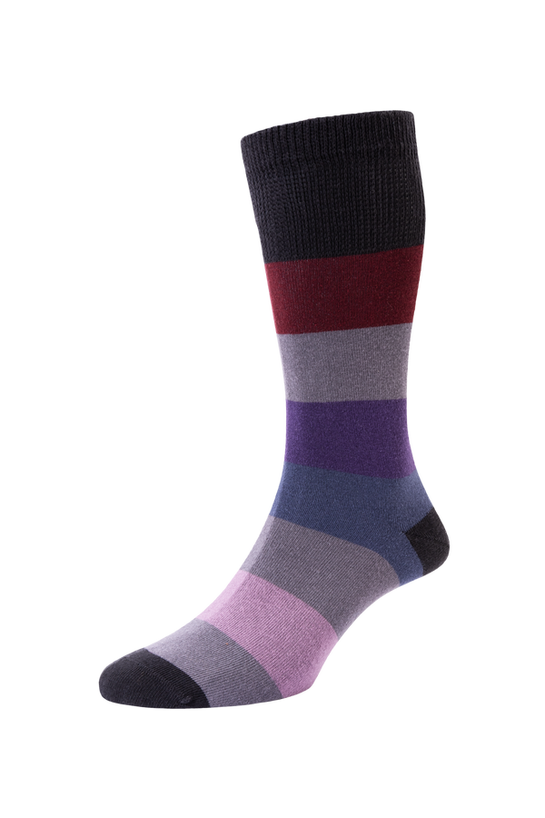 Men's Block Stripe Organic Cotton Comfort Top Socks Charcoal/Purple 6-11