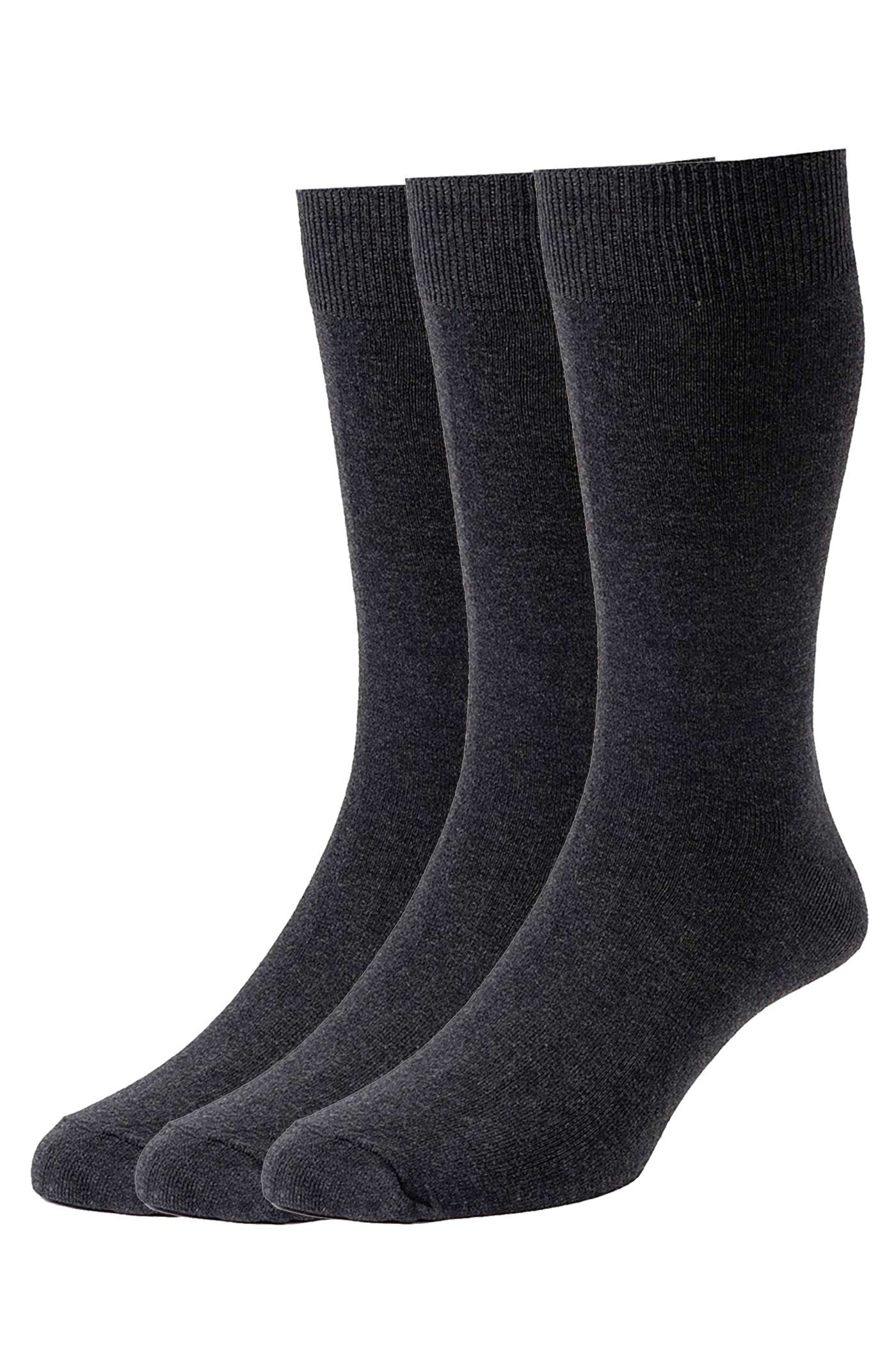 HJ Hall Men's Classic Plain Cotton Socks - 3-Pair Pack in Charcoal
