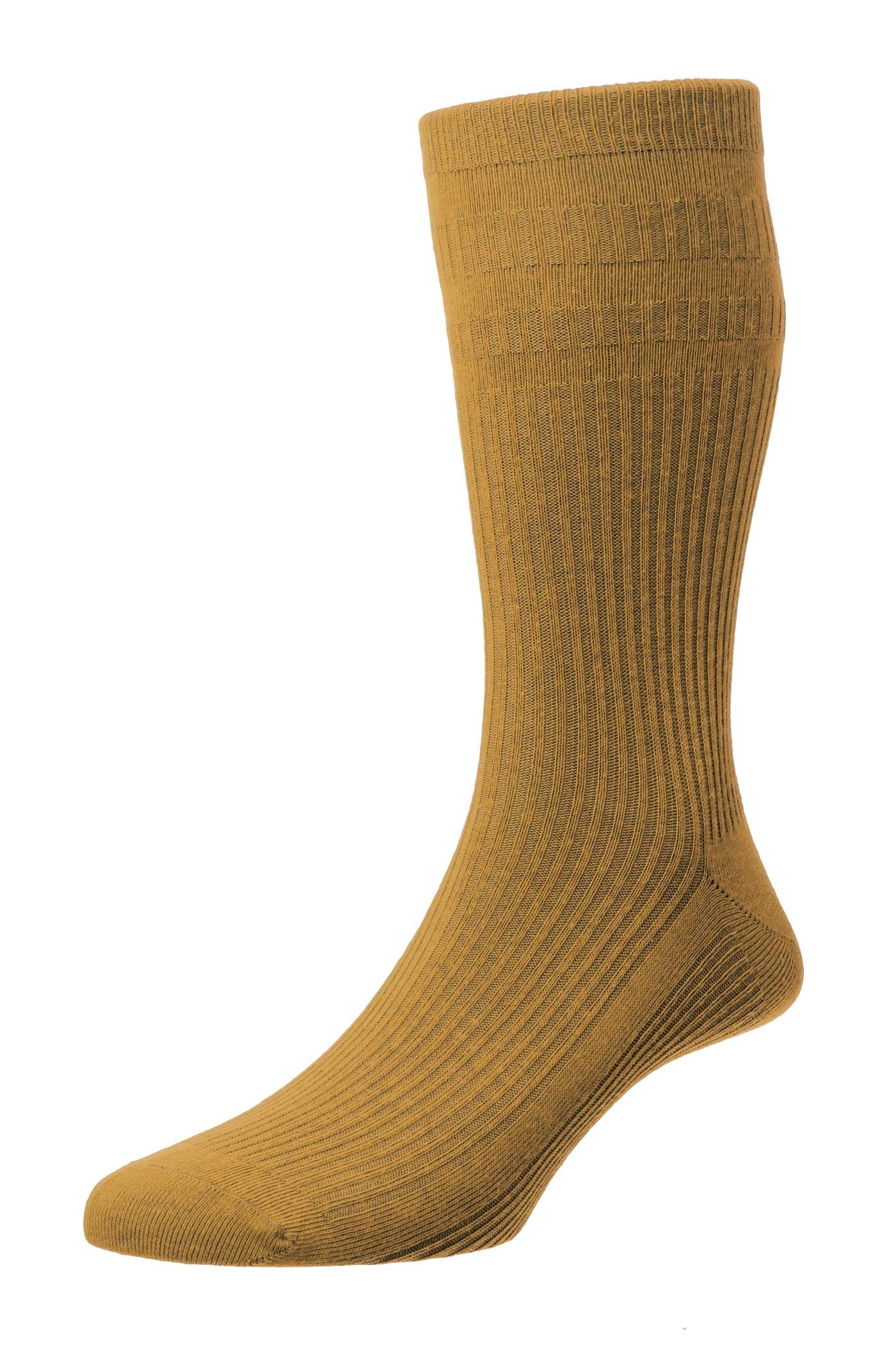 HJ Hall Men's Ribbed Wool Softop Socks in Bracken