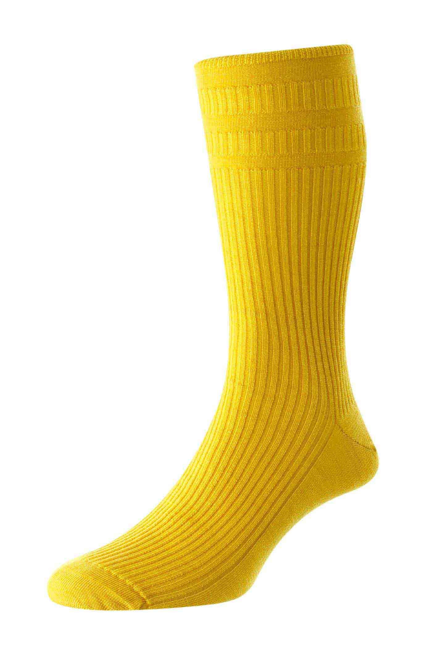 HJ Hall Men's Ribbed Wool Softop Socks in Mustard