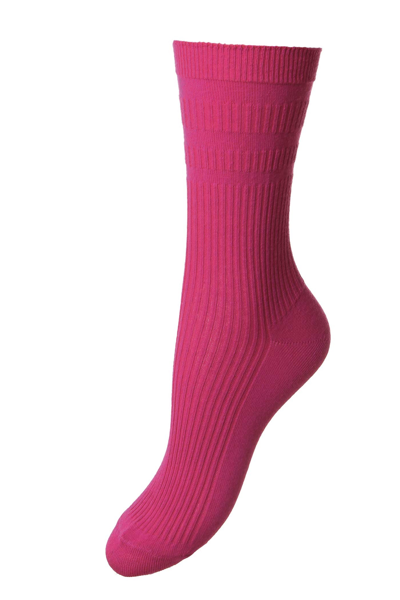 HJ Hall Women's Ribbed Wool Softop Socks in Magenta