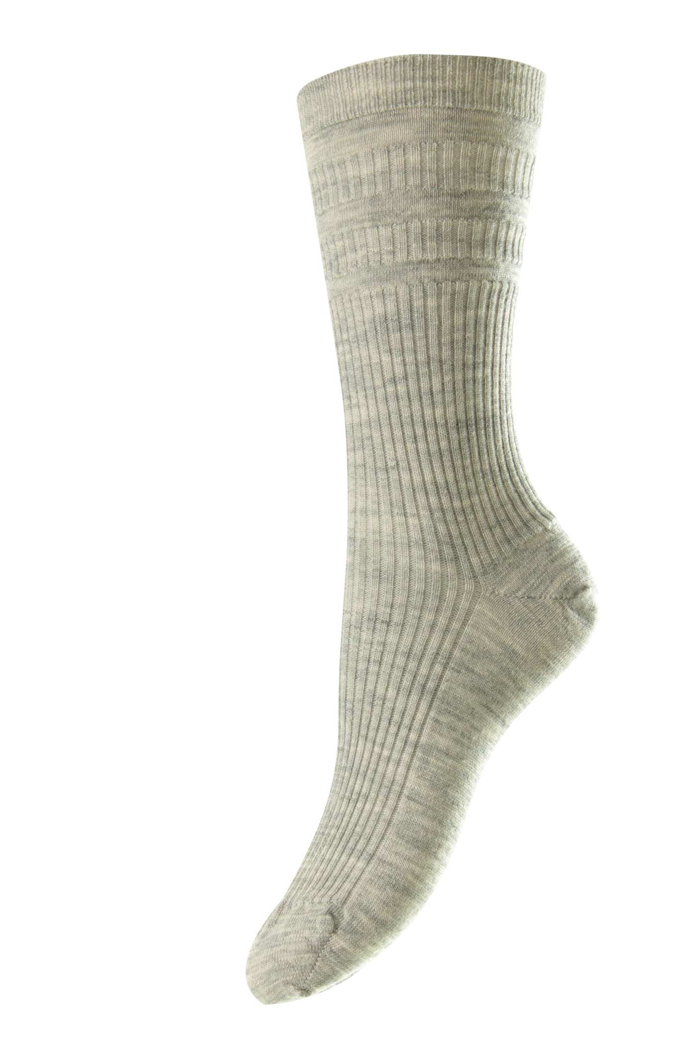 HJ Hall Women's Ribbed Wool Softop Socks in Light Grey
