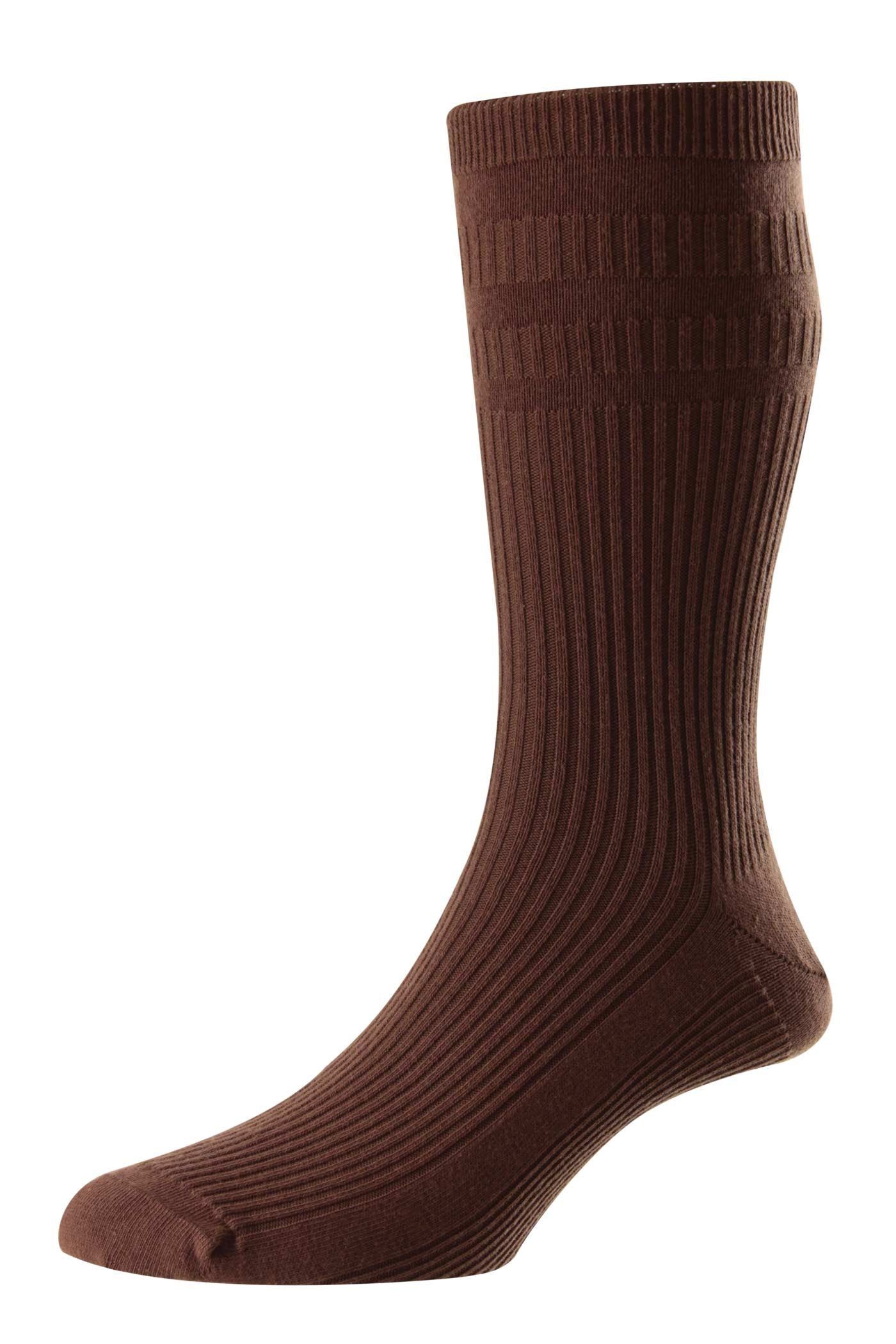 HJ Hall Men's Ribbed Cotton Softop Socks in Dark Brown