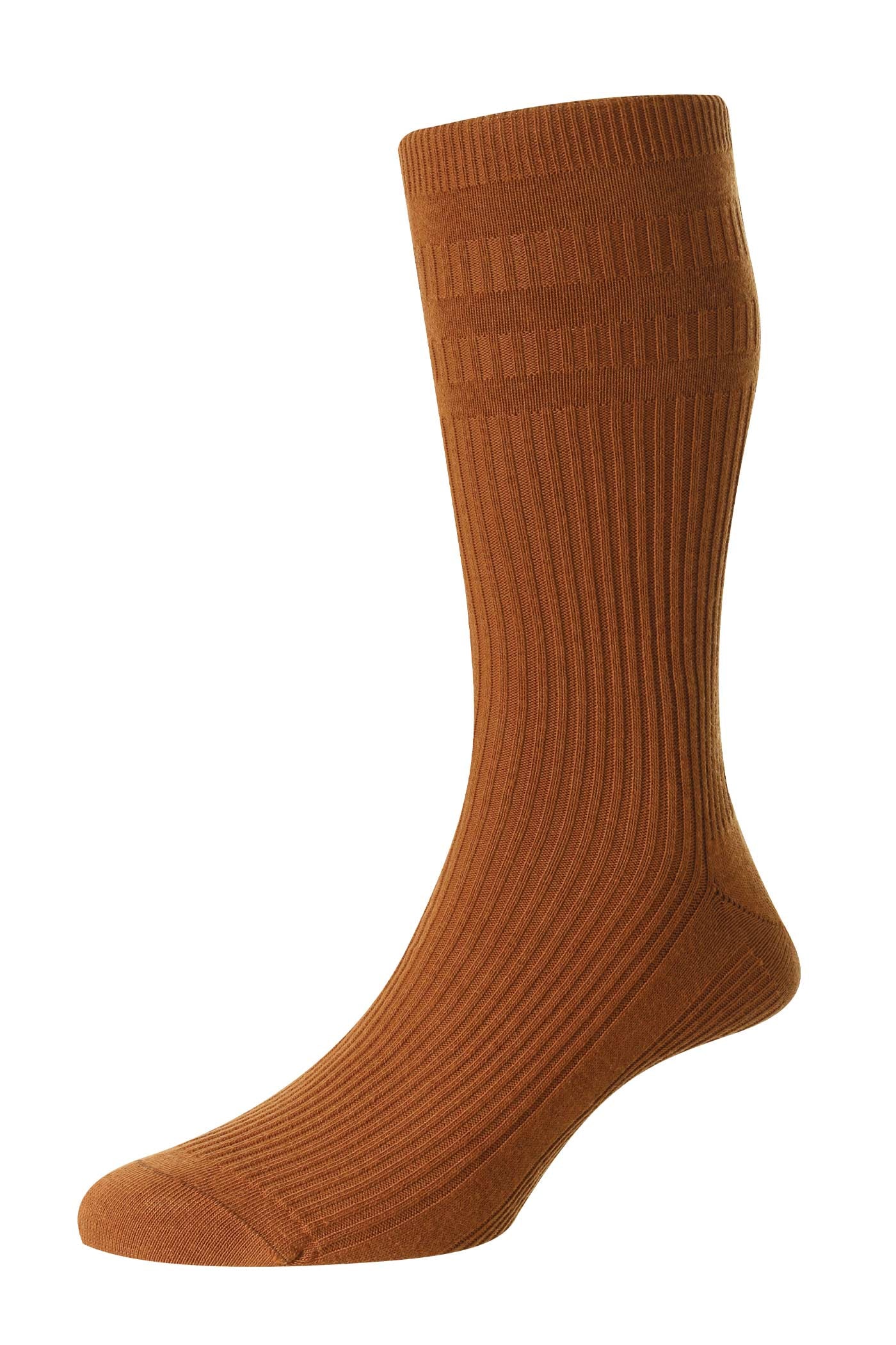 HJ Hall Men's Ribbed Cotton Softop Socks in Deep Chestnut