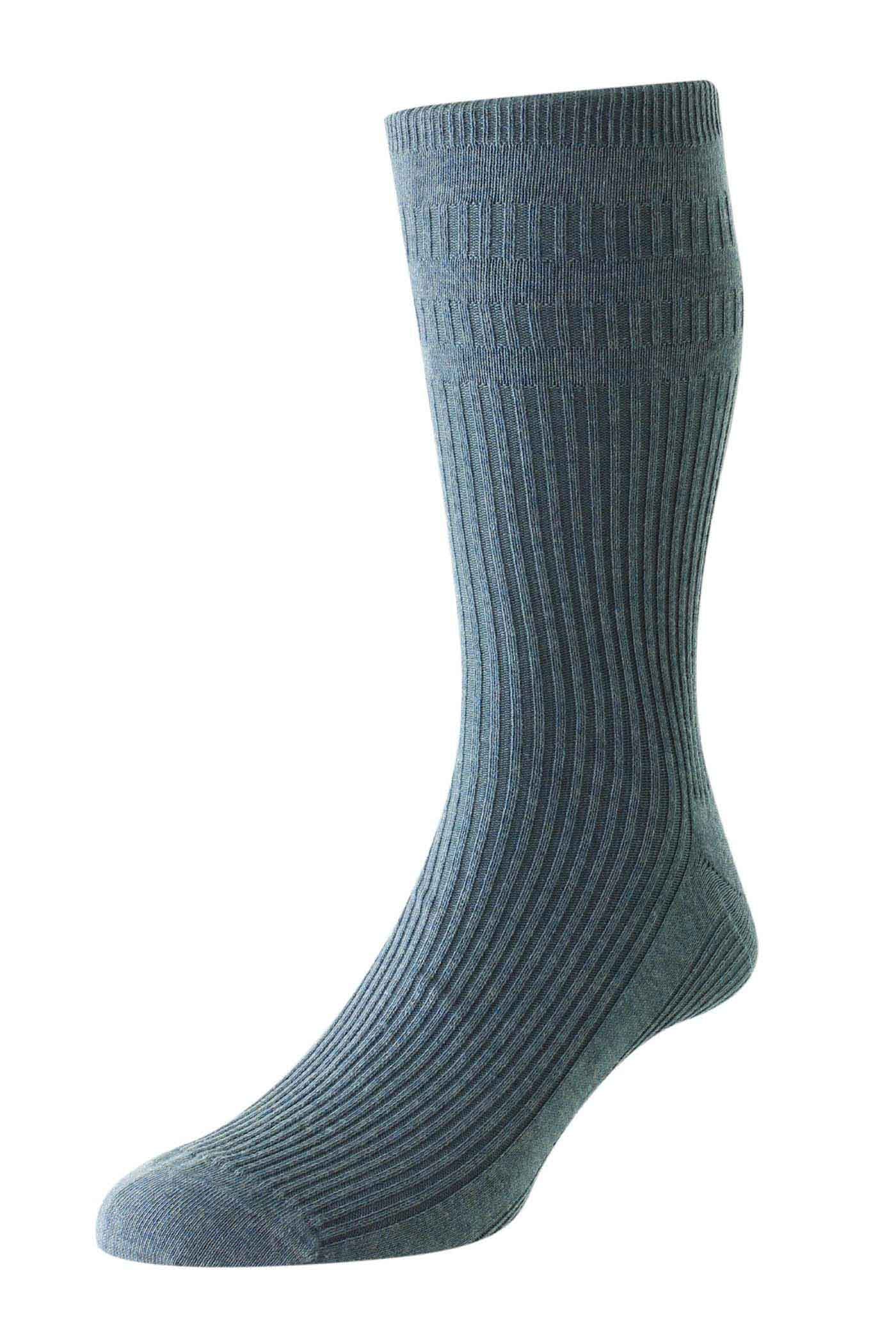HJ Hall Women's Ribbed Cotton Softop Socks in Denim