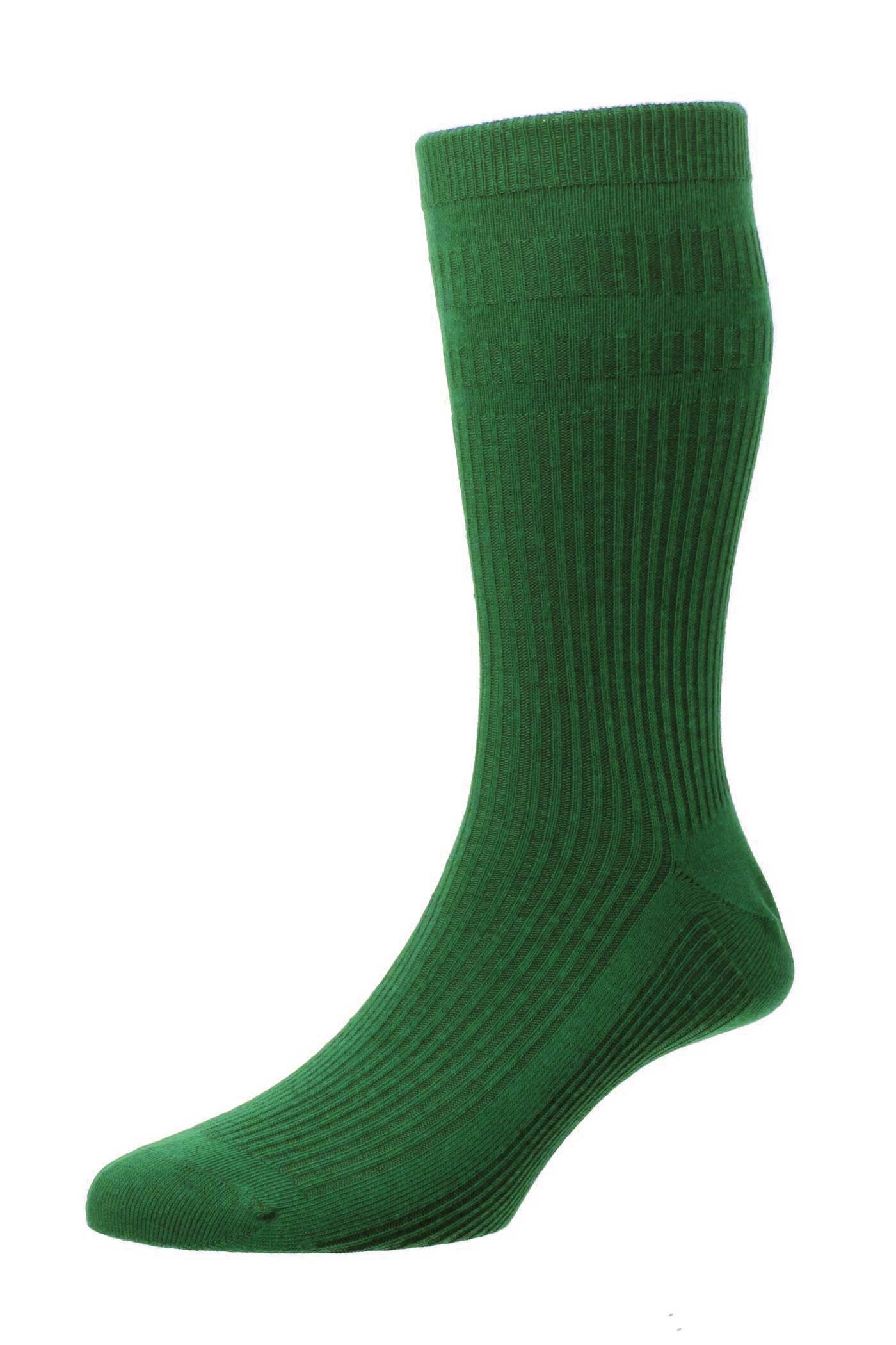 HJ Hall Men's Ribbed Cotton Softop Socks in Forrest Green