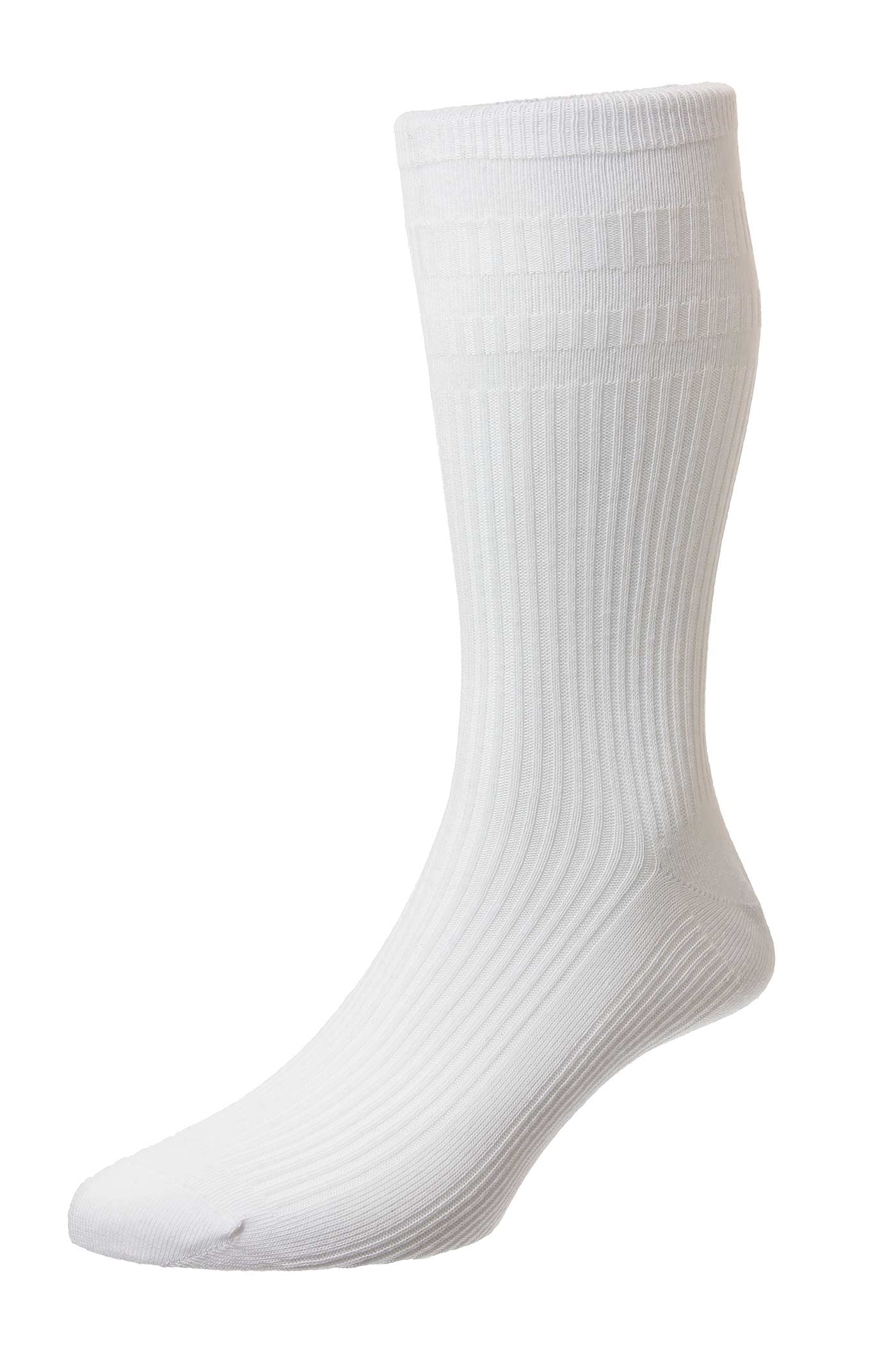 HJ Hall Men's Ribbed Cotton Softop Socks in White