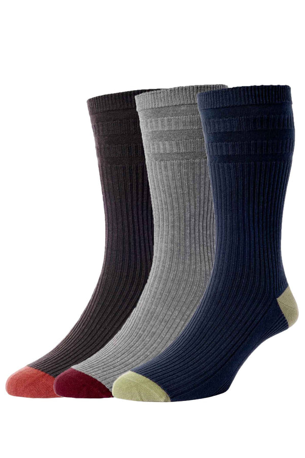 Men's Contrast Heel & Toe Cotton Softop® Socks - 3-Pair Pack Country Mix 6-11