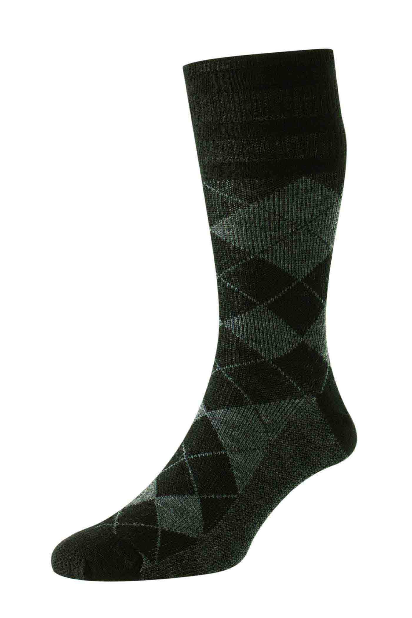 HJ Hall Men's Argyle Wool Softop Socks in Black/Mid Grey