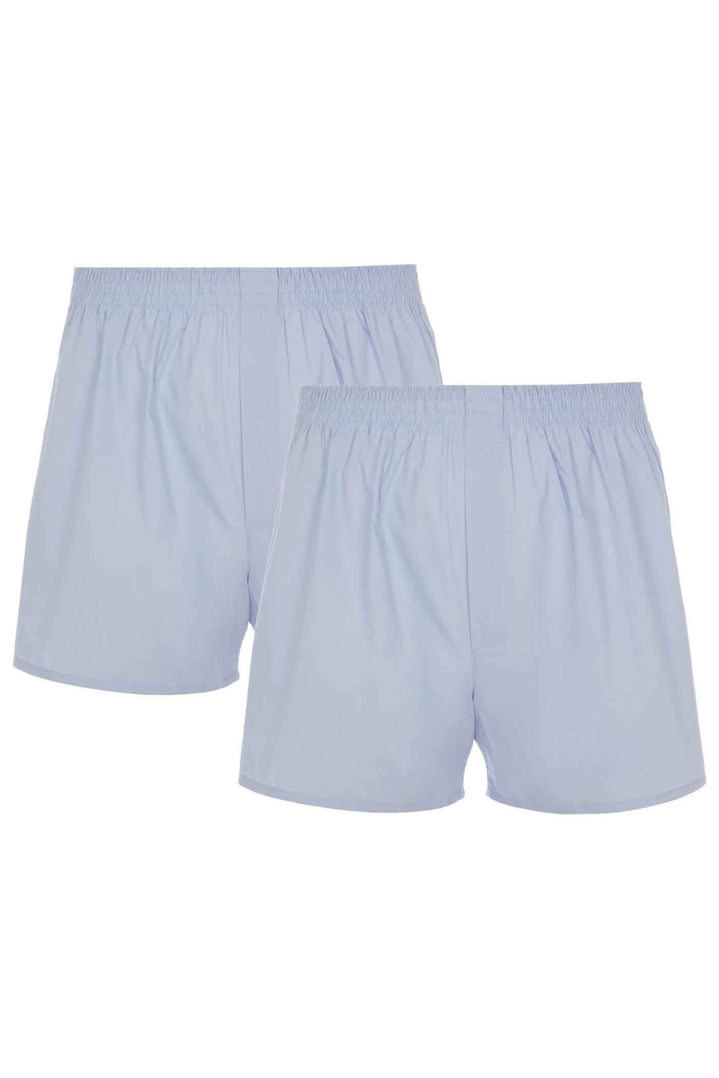 HJ Hall Pure Cotton Woven Boxers - 2 Pair Pack in Light Blue