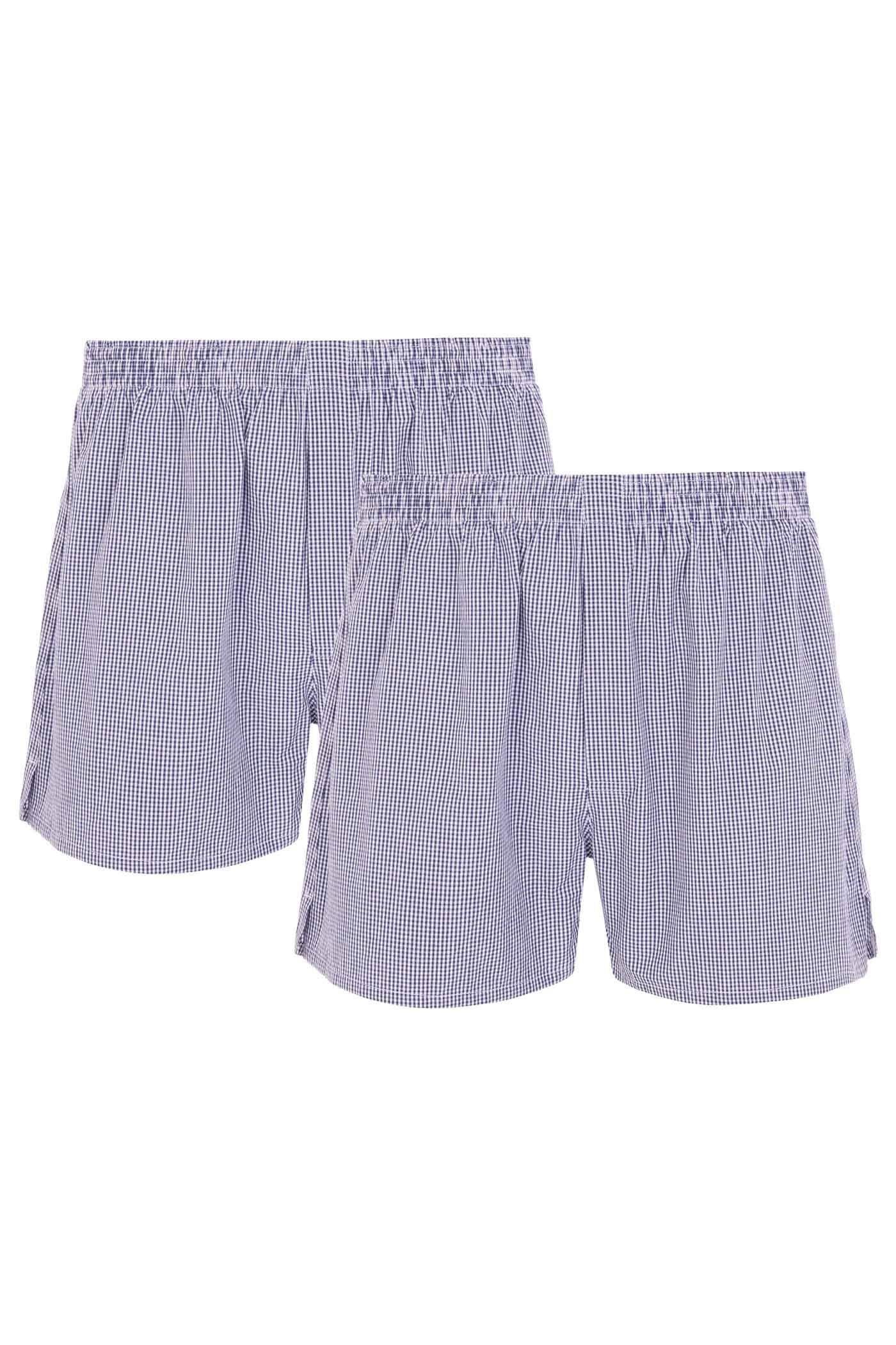 HJ Hall Pure Cotton Woven Boxers - 2 Pair Pack in Navy Check