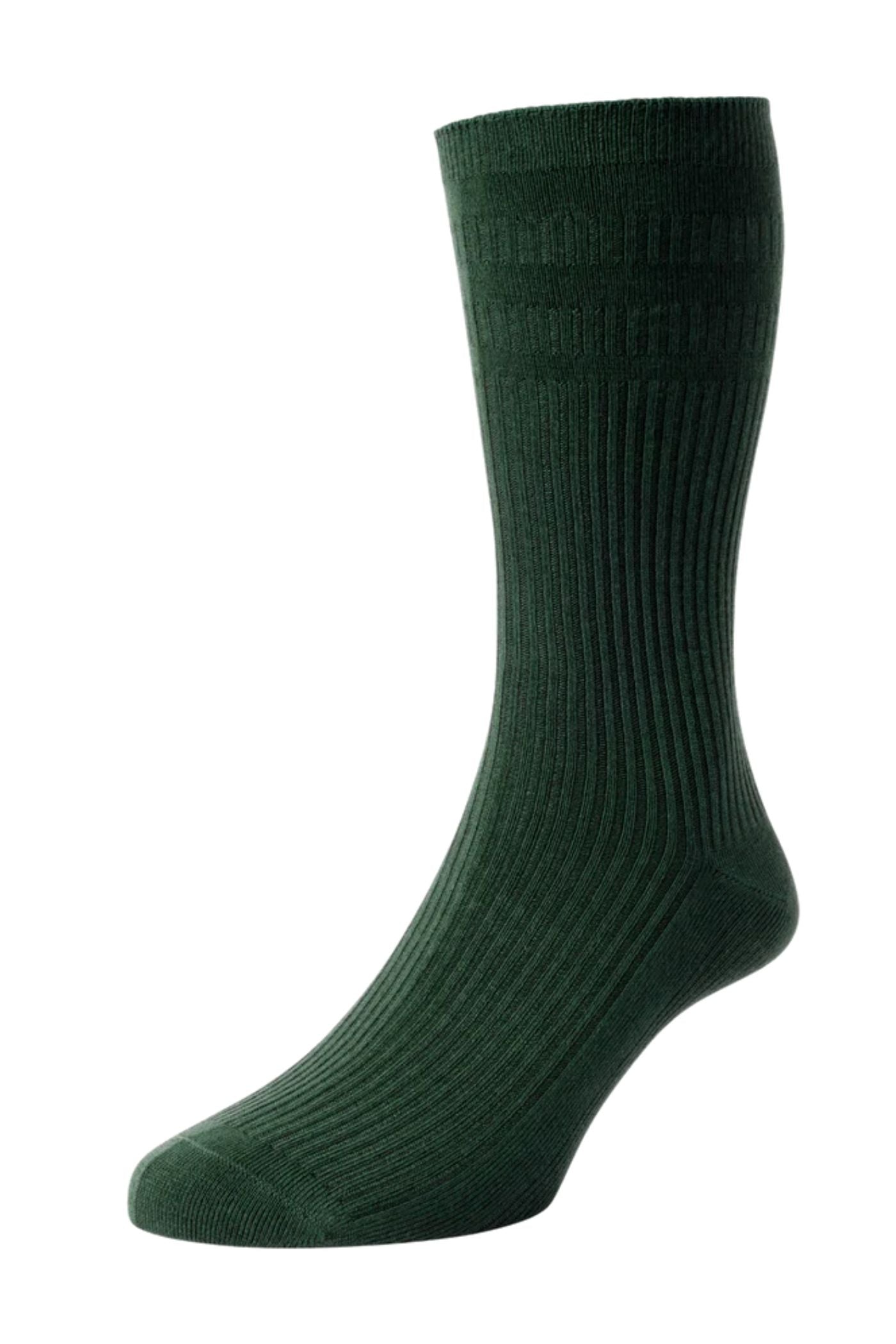 HJ Hall Men's Ribbed Bamboo Softop Socks in Dark Green