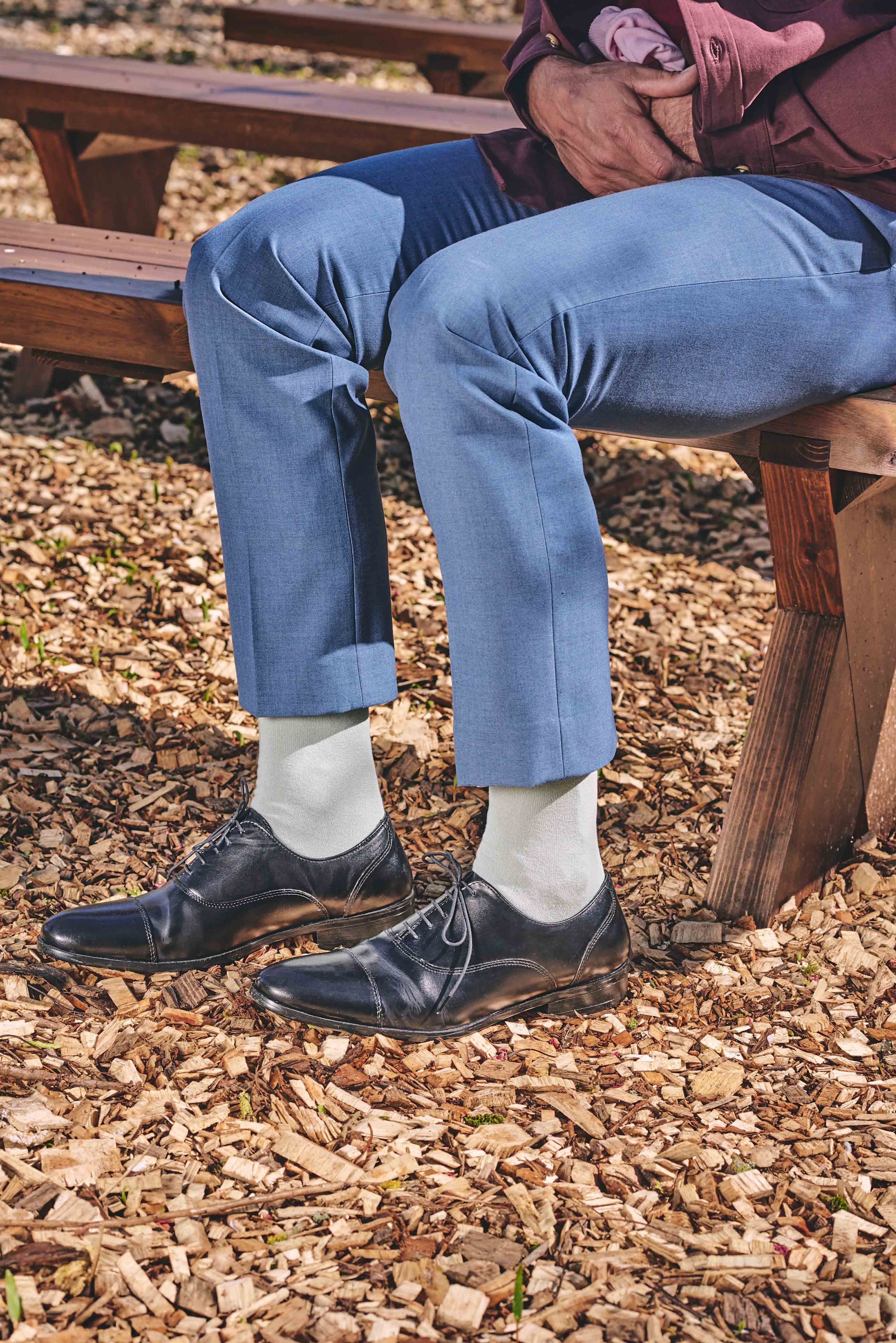 HJ Hall Men's Plain Bright Colour Cotton Socks in Sea Mist – editorial shot