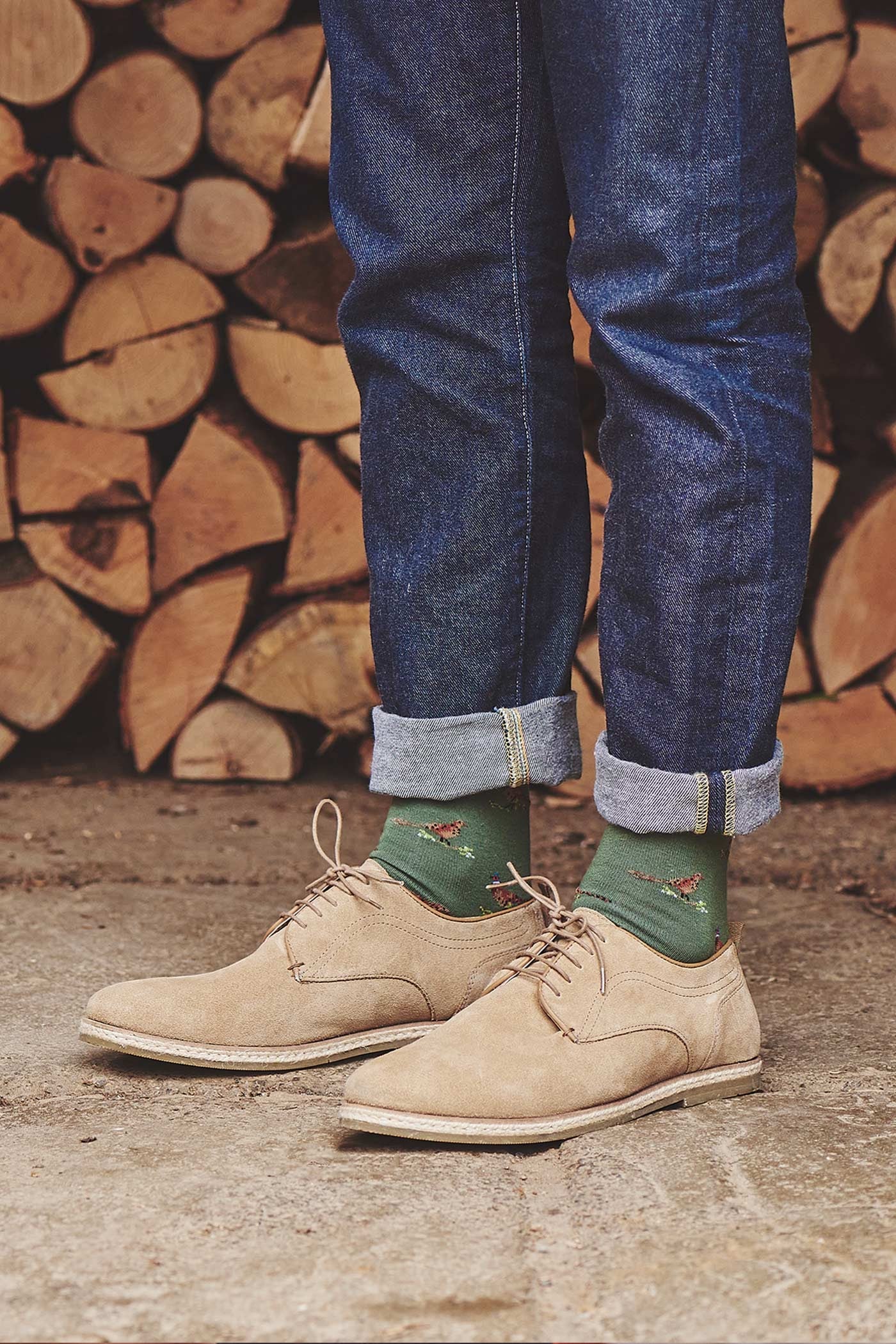 HJ Hall Men's Pheasant & Grouse Motif Cotton Socks – editorial shot