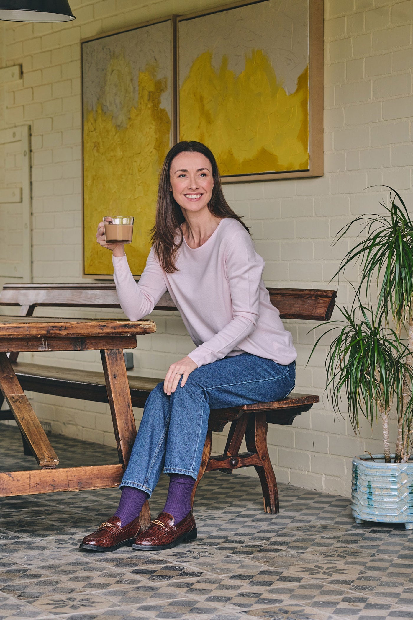HJ Hall Women's Ribbed Wool Softop Socks in Blackberry – lifestyle shot
